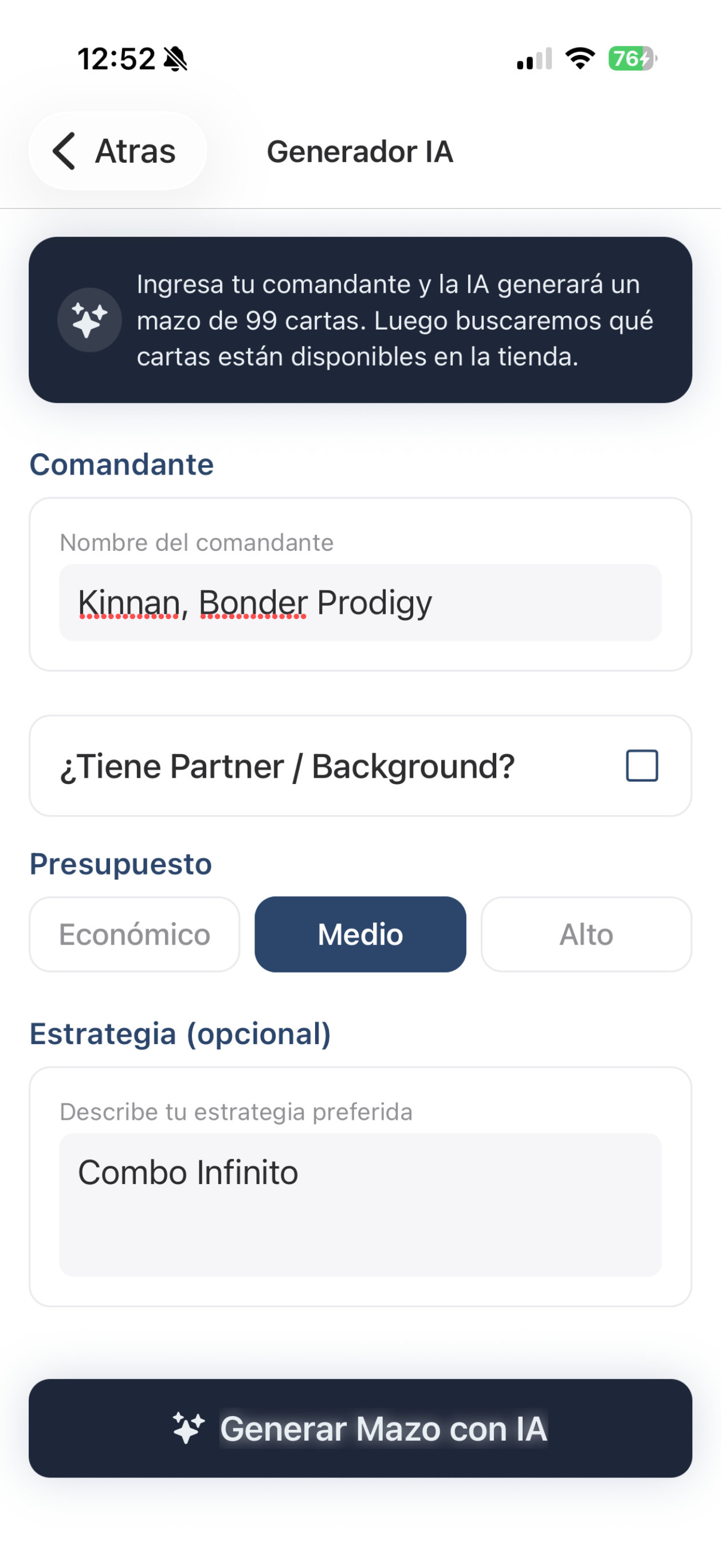 Commander AI - Generador IA